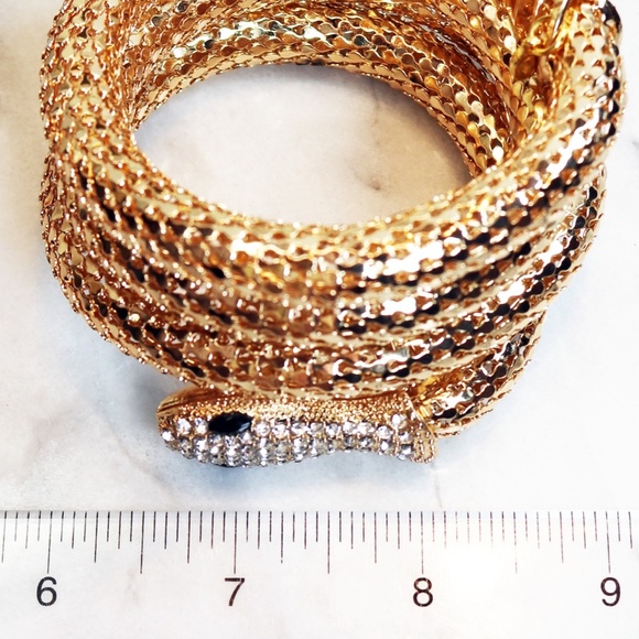 ⚜️ Kenneth Jay Lane Shimmering Gold Mesh and Clear Crystal Snake Wrap Bracelet - Picture 9 of 16